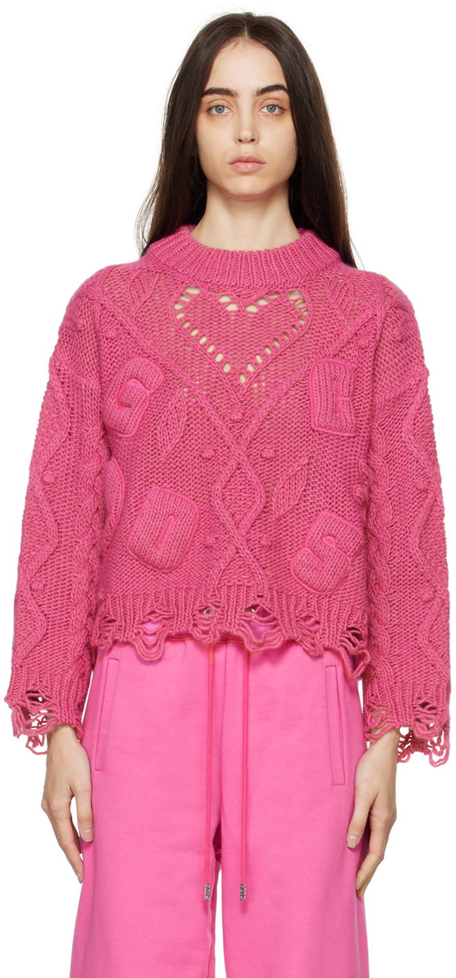 Sweater GCDS GCDS Embroidered Boxy Sweater Lyserød | AI22W380925