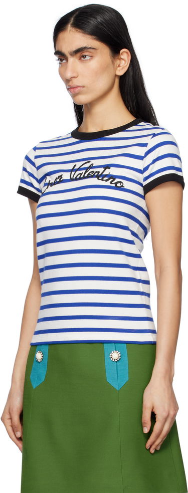T-shirt Valentino Valentino Striped Jersey Cotton T-shirt Blå | 6B3MG24P961, 3