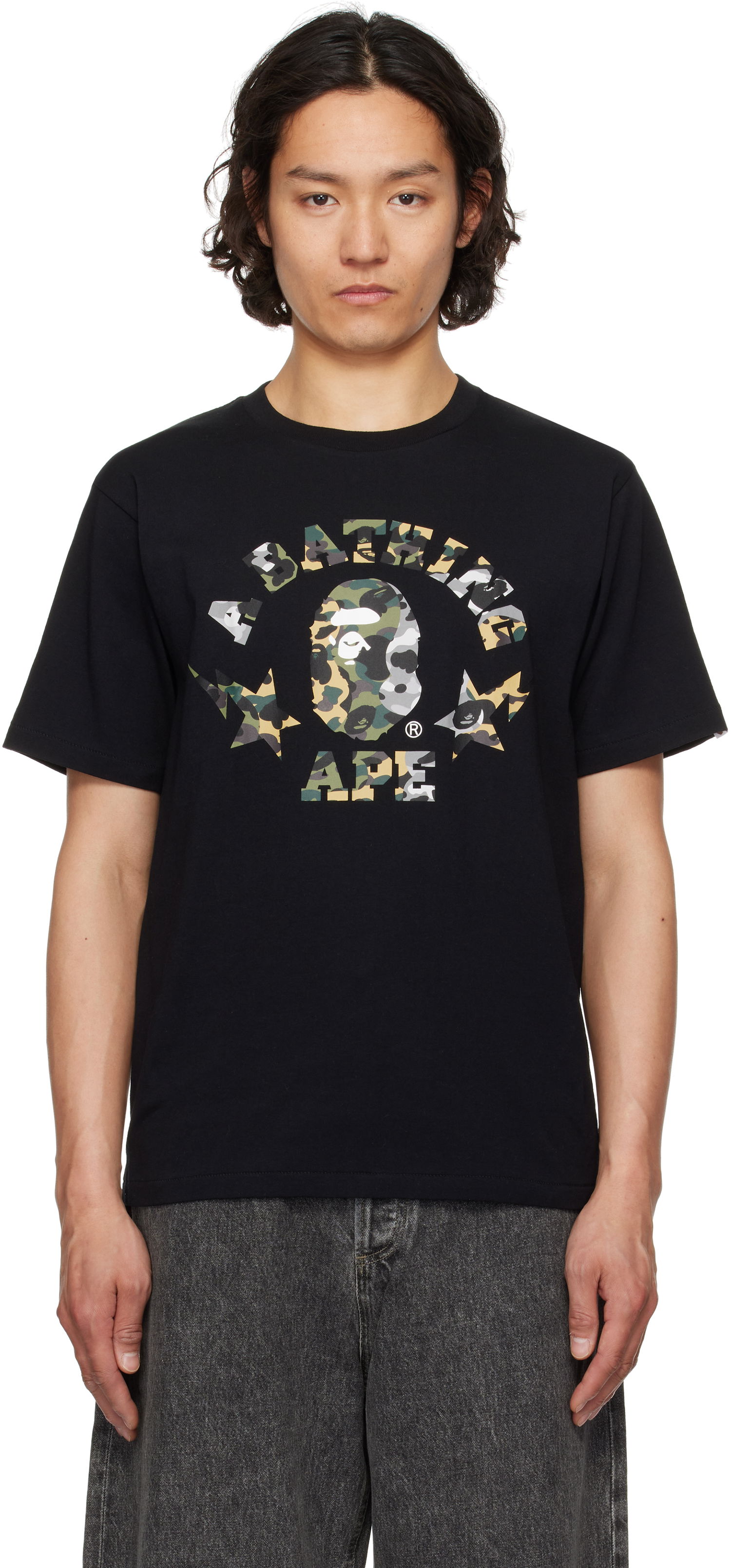 T-shirt BAPE 1st Camo Crazy STA College T-Shirt Sort | 001TEL301016M, 0