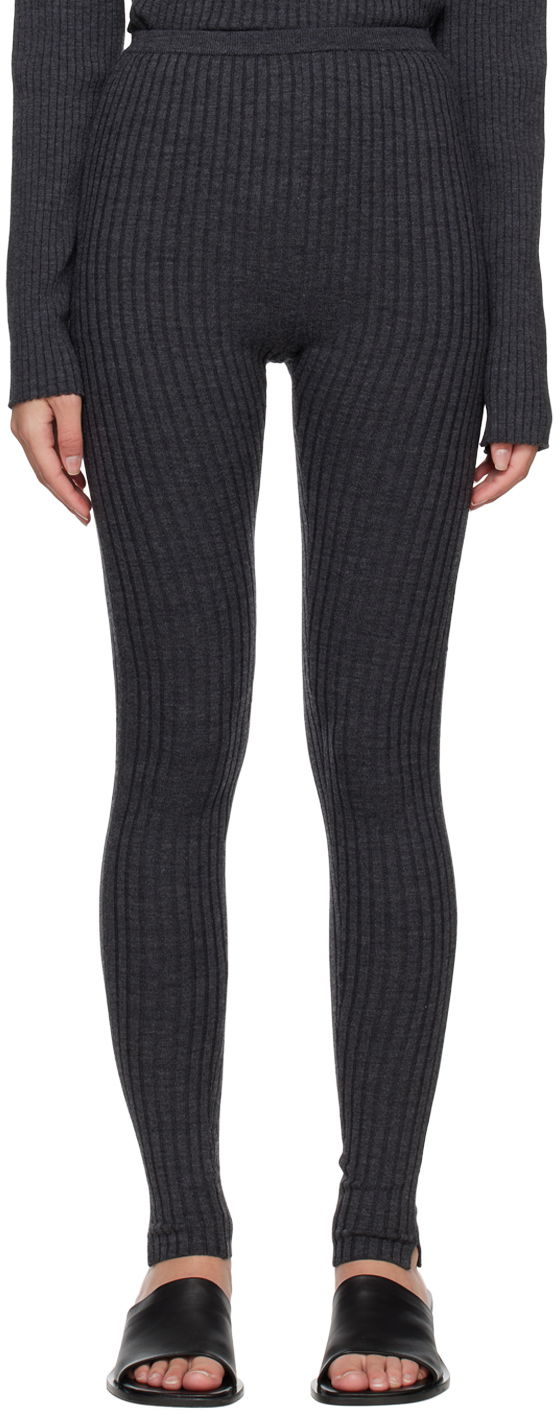 Leggings TOTEME TOTEME High-Rise Ribbed Knit Leggings Grå | 231-2003-321, 0