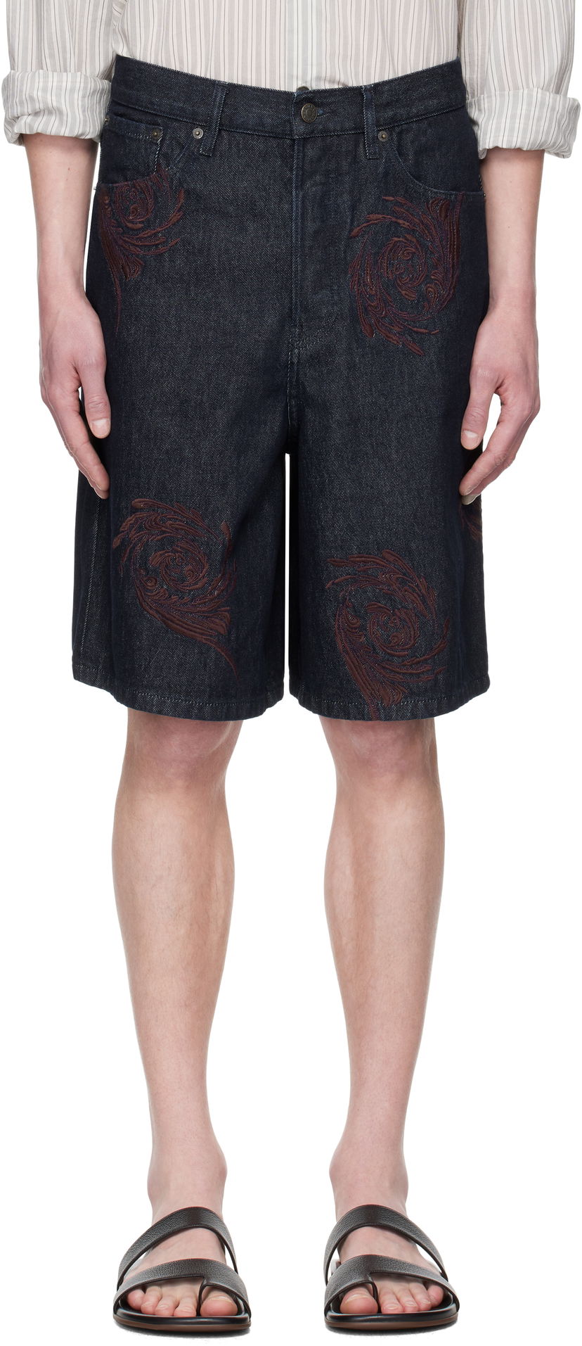Shorts Dries Van Noten Dries Van Noten Embroidered Denim Shorts Blå | 251-080918-1554