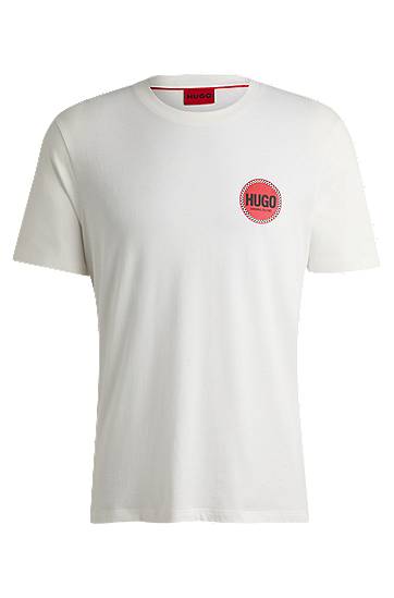 T-shirt BOSS HUGO Men's Cotton-Jersey T-Shirt with Racing Logo Hvid | 50530641