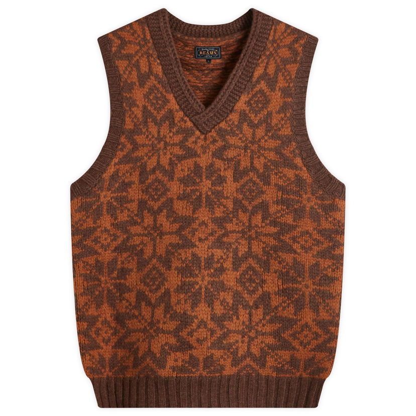 Sweater BEAMS Beams Plus Snow Pattern Knit Vest Brun | 3805-0047-156-28