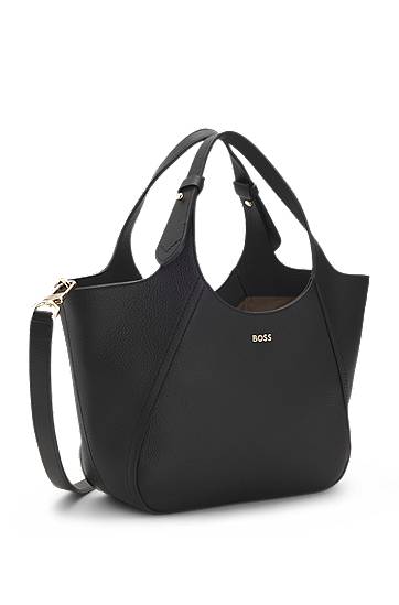 Mulepose BOSS Grained-leather tote bag with logo lettering Sort | 50552118, 1