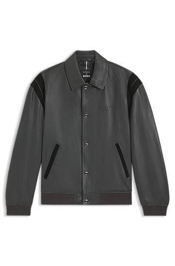 Jakke BOSS Porsche x BOSS Leather Jacket with Contrast Details Grå | 50543223