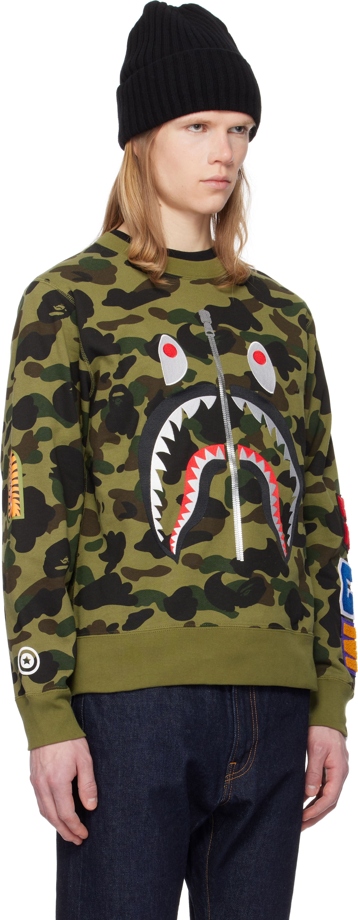 Sweatshirt BAPE A Bathing Ape 1st Camo Shark Crewneck Sweatshirt Grøn | 001SWK801010M, 1