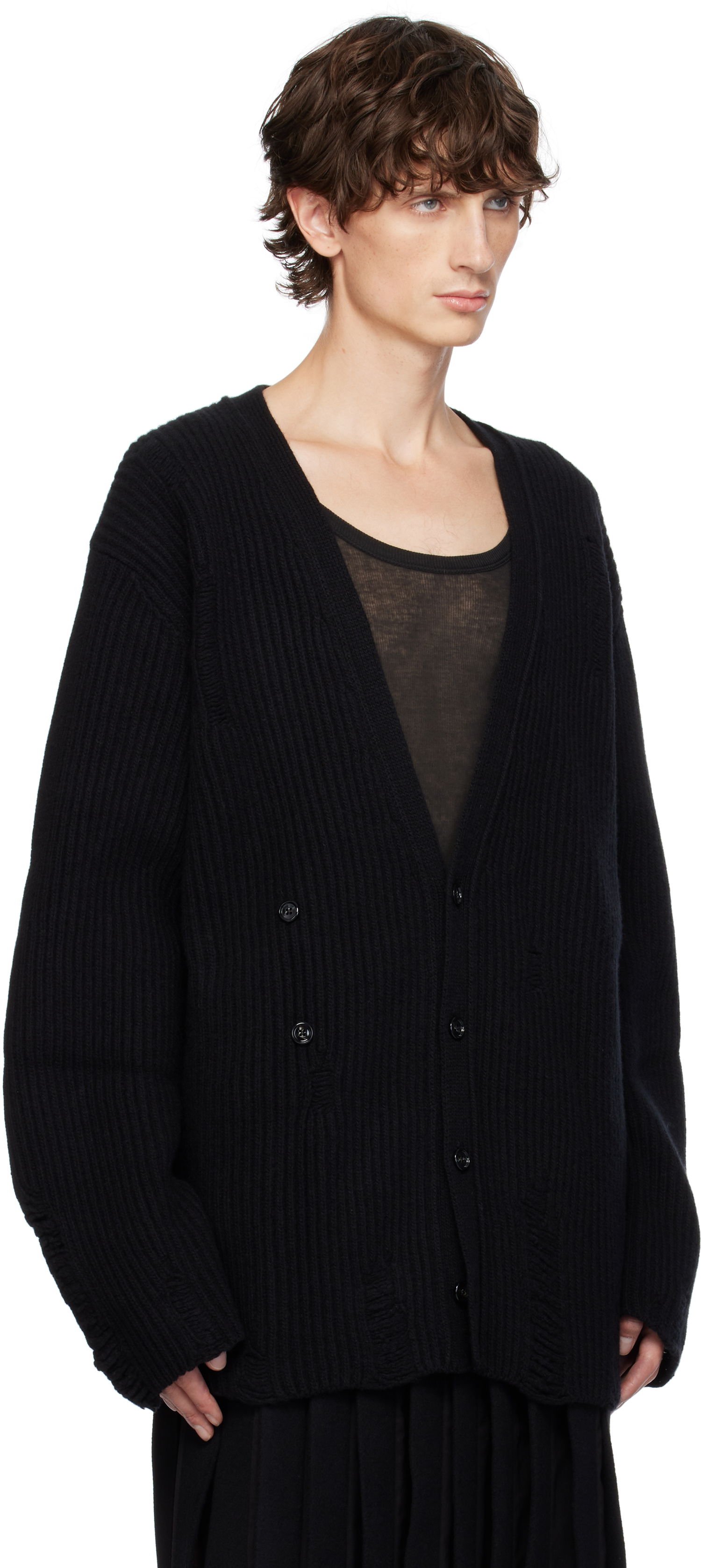 Sweater Ann Demeulemeester Ingemar Oversize Distressed Cardigan Sort | 2402-M-KN31-KN048-099, 1