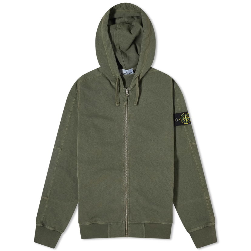Sweatshirt Stone Island Garment Dyed Malfile Zip Hoodie Grøn | 801563160-V0159