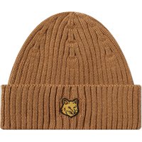 Beanie MAISON KITSUNÉ Fox Head Patch Ribbed Beanie Beige | LM06111KT1022-P236, 2
