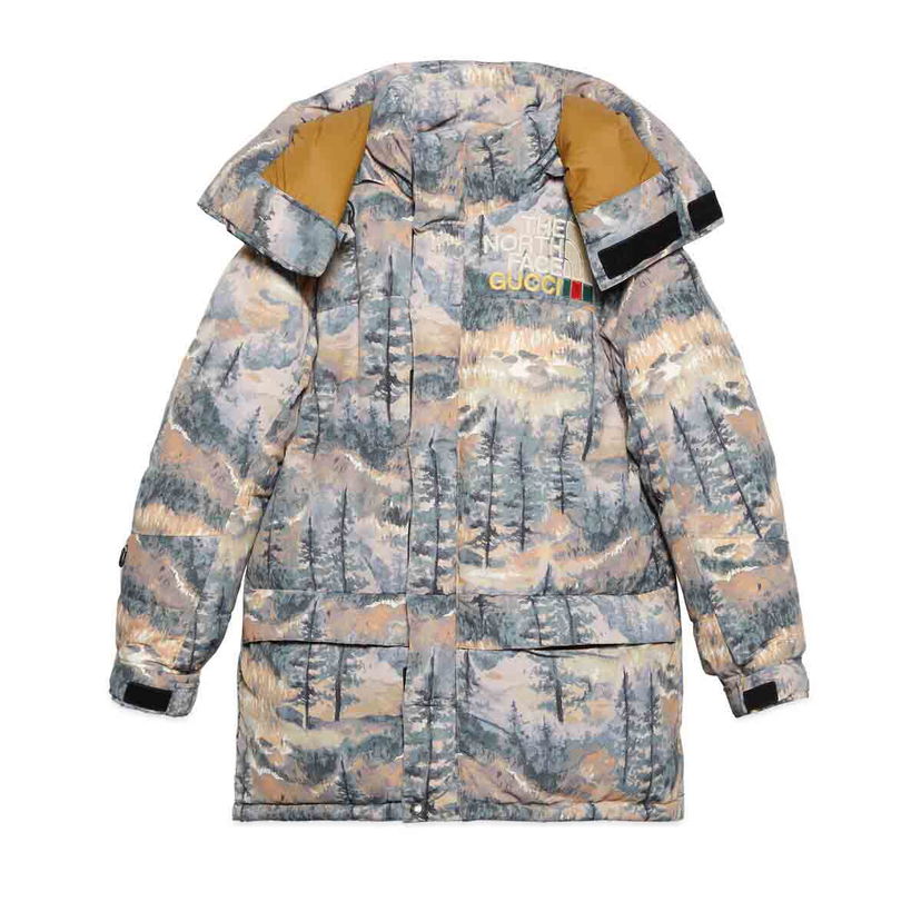 Puffer jakke Gucci The North Face x Padded Jacket Forest Print Grå | ‎663921 XAADD 3229