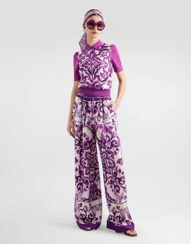 Bukser Dolce & Gabbana Dolce & Gabbana Majolica-Print Twill Trousers Lilla | FTDBNTHI1Y8I23TN, 1