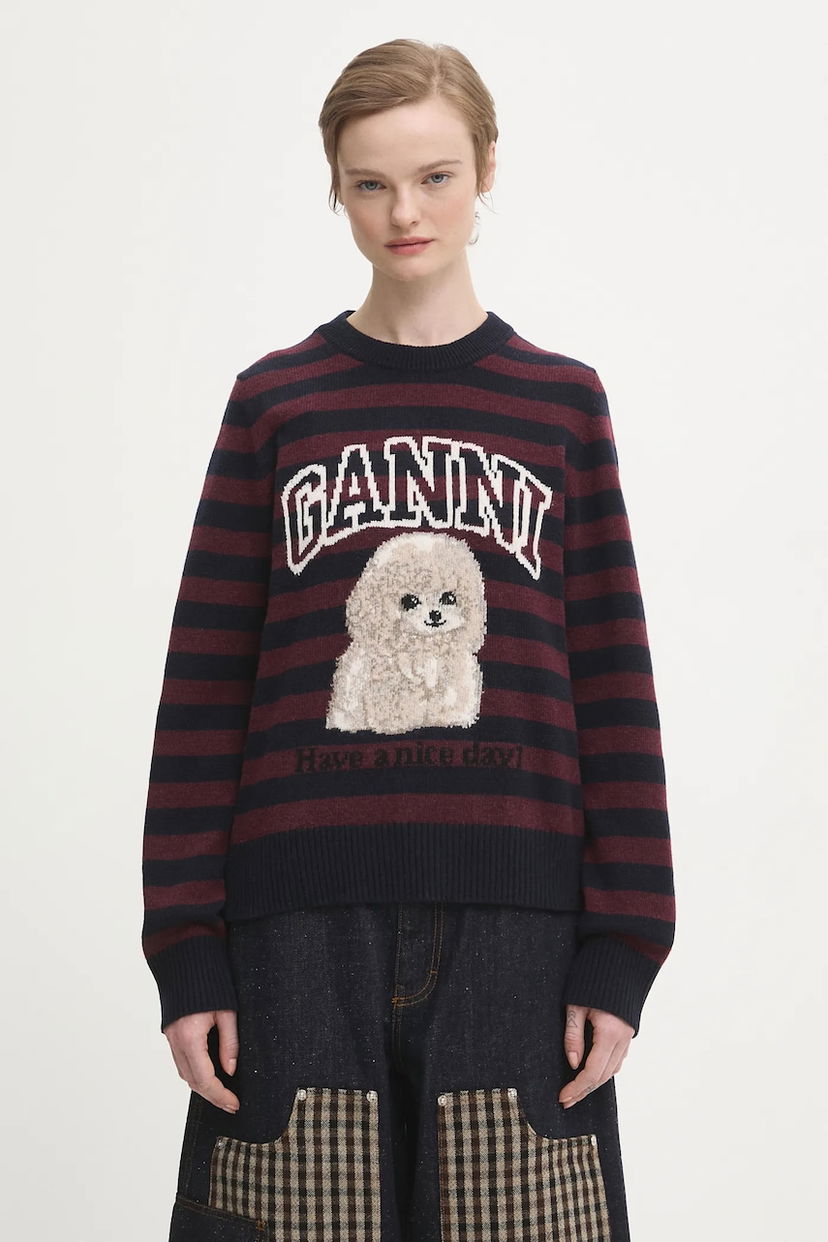 Sweater GANNI Graphic Wool Mix Poodle Stripe Sweater Flerfarvet | K2567