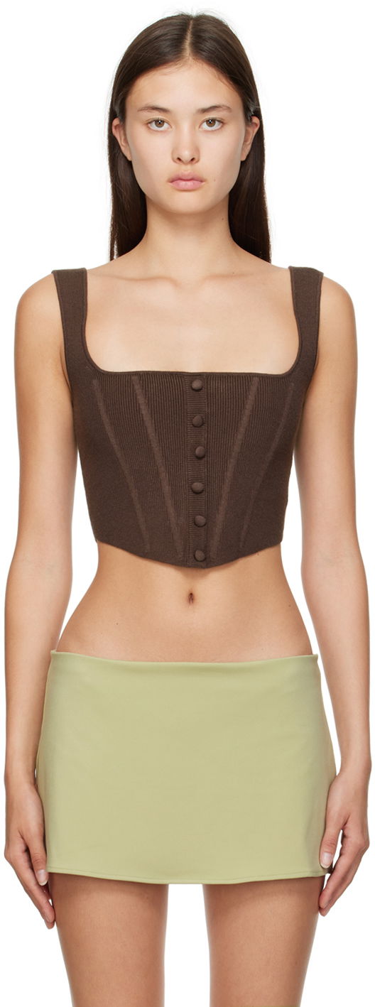 Tanktop GUIZIO Guizio Corset Knit Camisole Brun | DGF22C1018NY_BRN