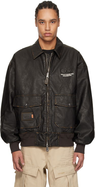 Bomberjakke AAPE by A Bathing Ape AAPE by A Bathing Ape Alpha Industries Edition Faux-Leather Bomber Jacket Sort | AAPJKM9717XXNBWD, 0