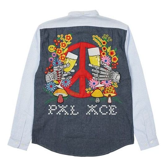 Skjorte Palace Palace Long Sleeve Shirt With Peace Sign Embroidery Blå | P20SHT025