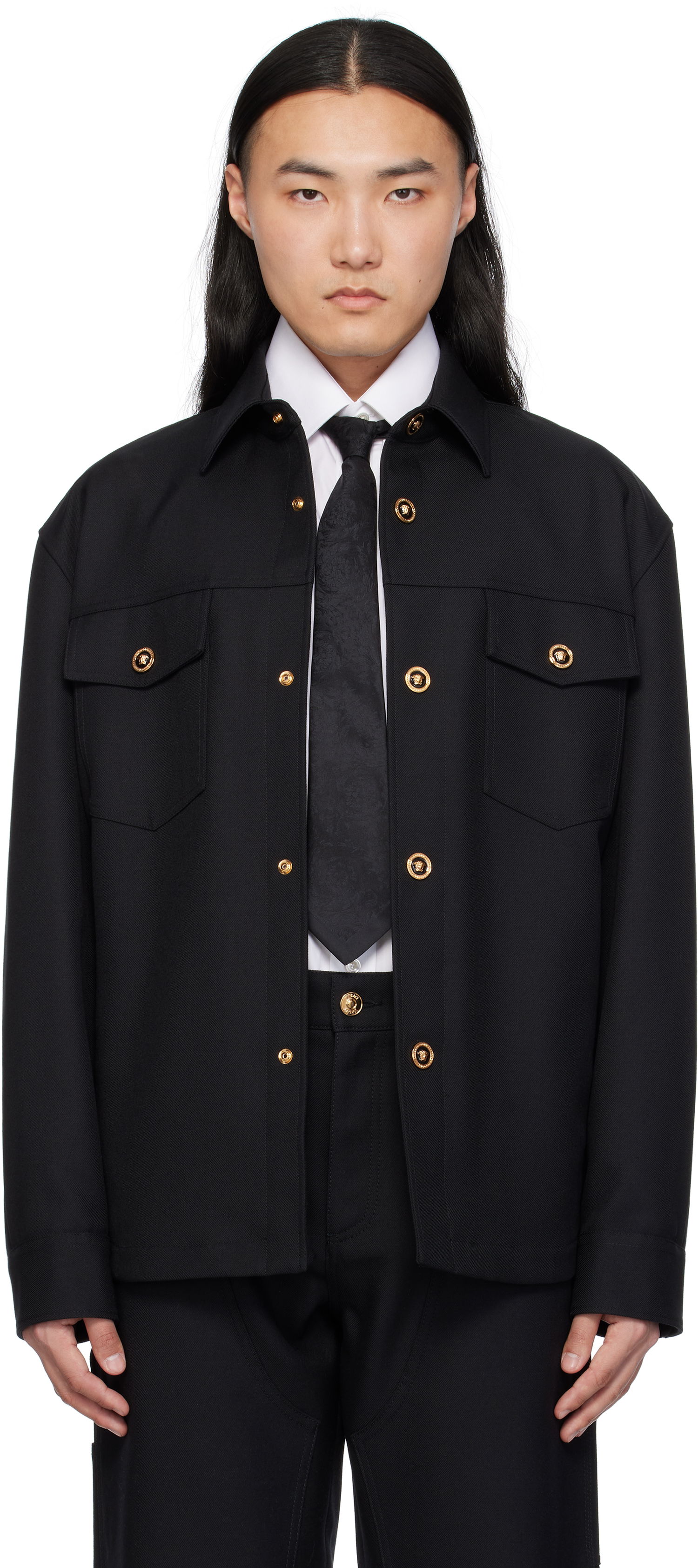 Jakke Versace Versace Cavalry Wool Overshirt Sort | 1018867_1A08771, 0