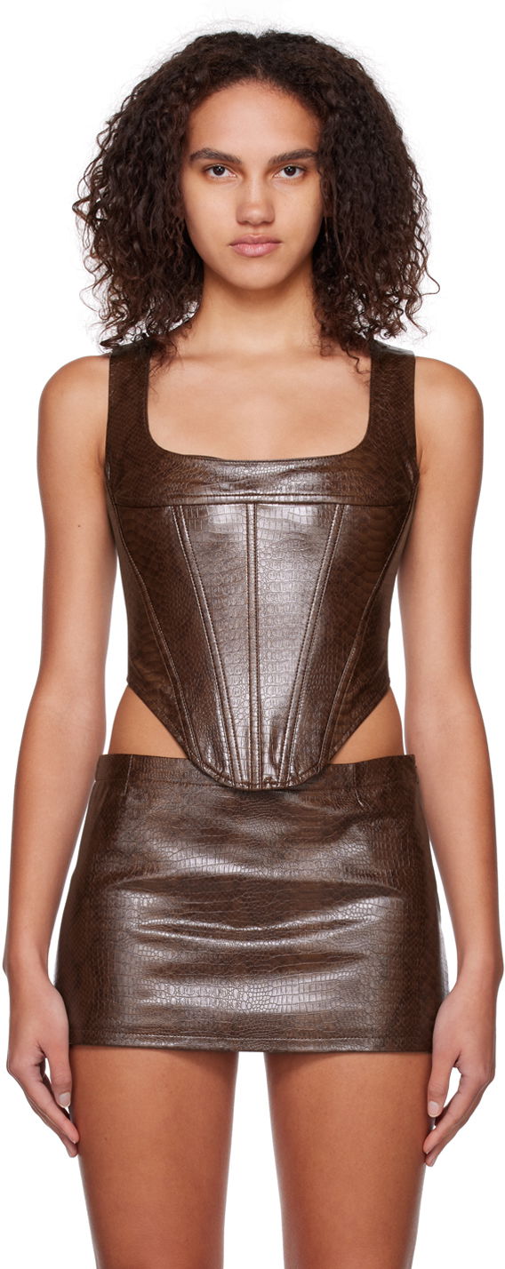 Nederdel Miaou Miaou Campbell Faux Leather Corset Tank Top Brun | 7020PYPCPY