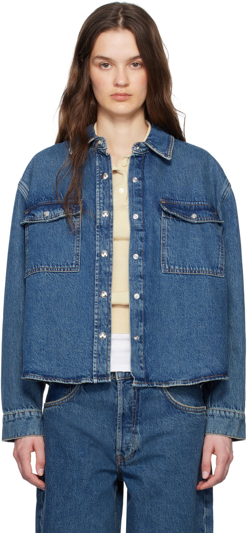 Jakke Anine Bing ANINE BING Paxton Cropped Denim Shirt Blå | A-07-10673-WHD47