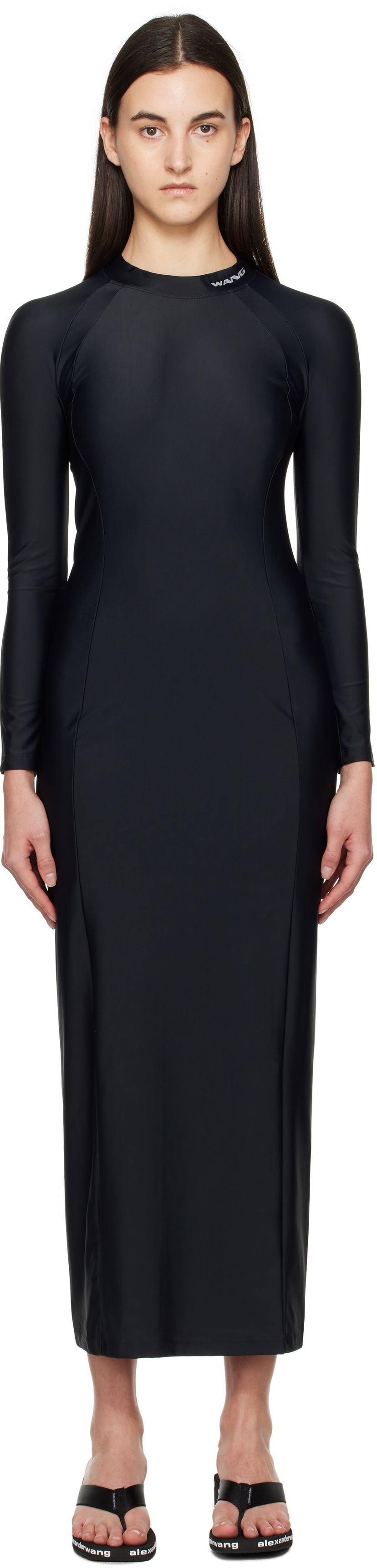 Kjole Alexander Wang Alexander Wang Rashguard Long Sleeve Maxi Dress Sort | 4CC1256293