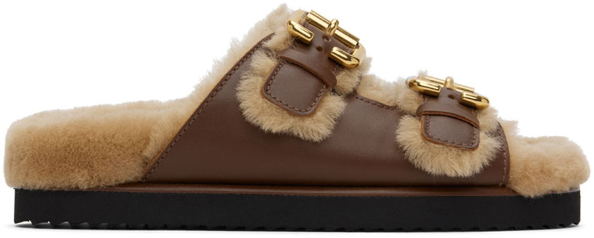 Tøj CHLOÉ Chloé Nil Furry Double Buckle Sandals Brun | CHC24W06SOJ, 0