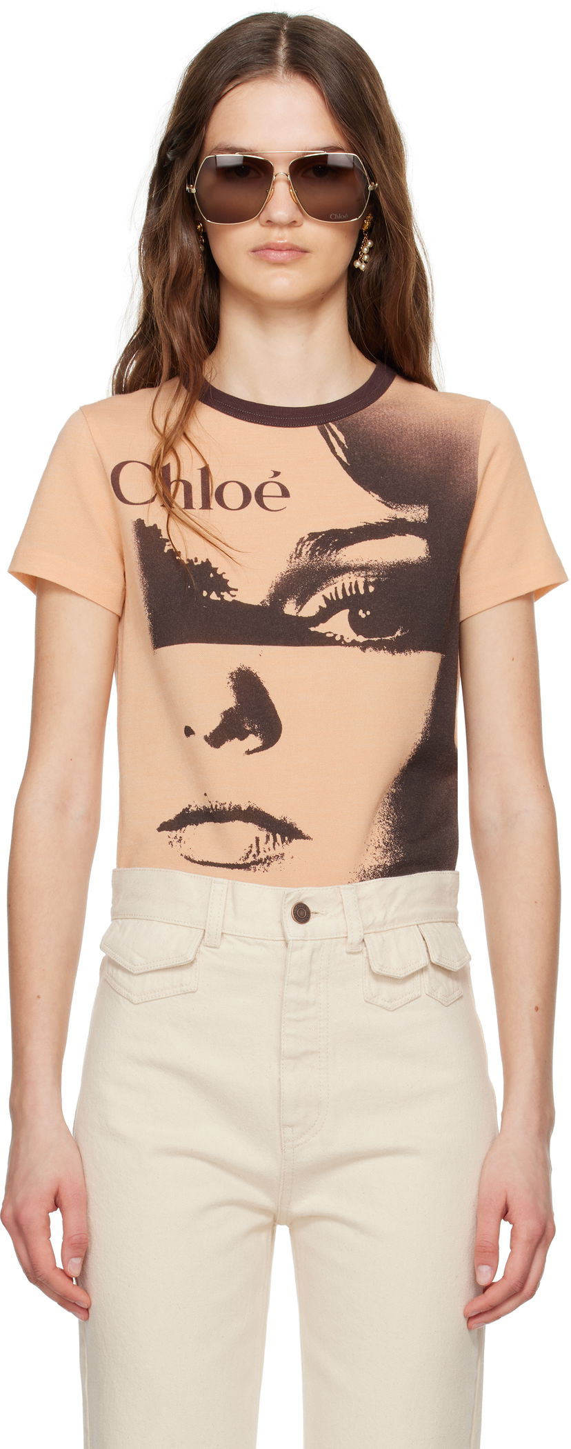 T-shirt CHLOÉ Chloé Crewneck Logo Graphic T-Shirt Beige | CH25UJH11189