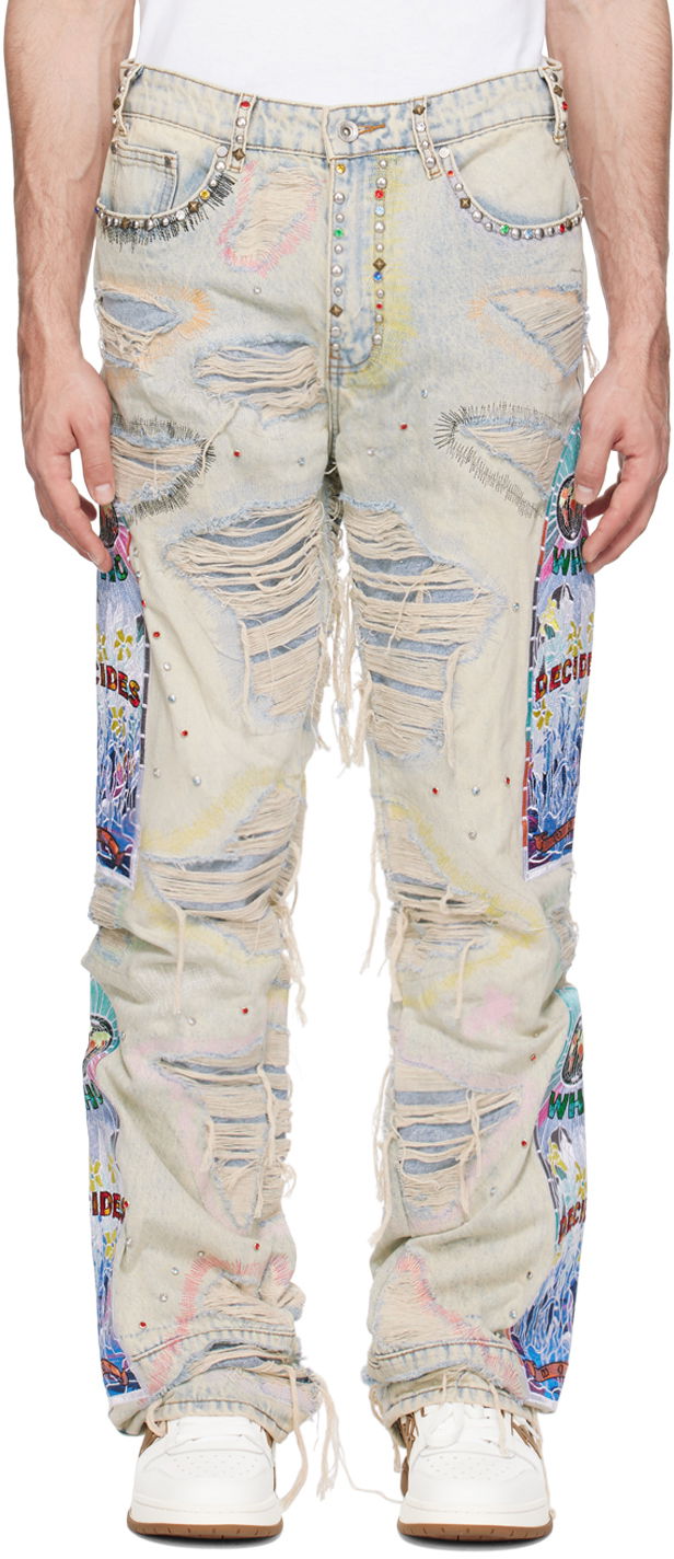 Jeans Who Decides War Who Decides War Distressed Studded Embroidered Patched Jeans Flerfarvet | 1120970008SS24
