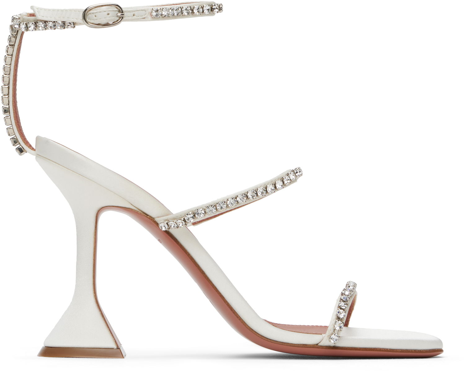 Sneakers og sko Amina Muaddi Gilda Crystal-Embellished Satin Heeled Sandals Hvid | GILDA SANDAL SATIN, 0