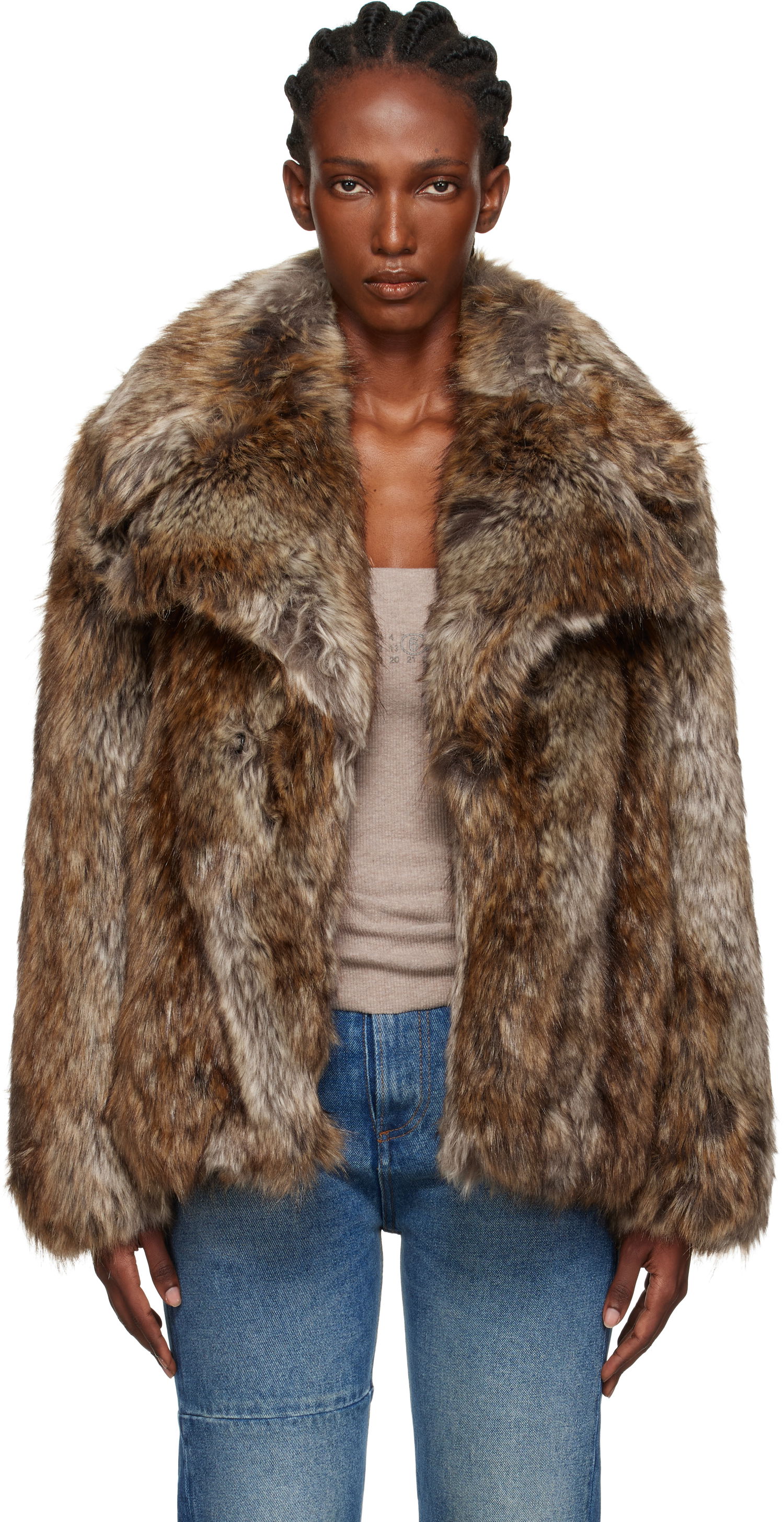 Jakke Maison Margiela MM6 Maison Margiela Hook-Eye Faux-Fur Jacket Brun | S52AM0326 M35464, 0