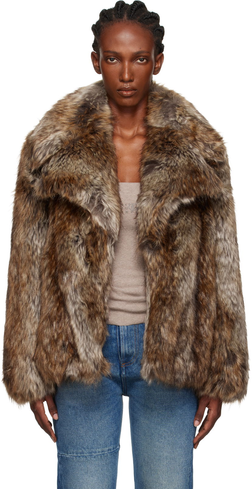 Jakke Maison Margiela MM6 Maison Margiela Hook-Eye Faux-Fur Jacket Brun | S52AM0326 M35464