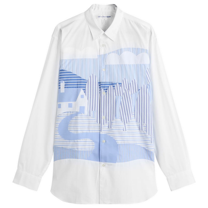 Skjorte Comme des Garçons Men's YD Stripe Patchwork Shirt, Size Large Hvid | FP-B049-051-1