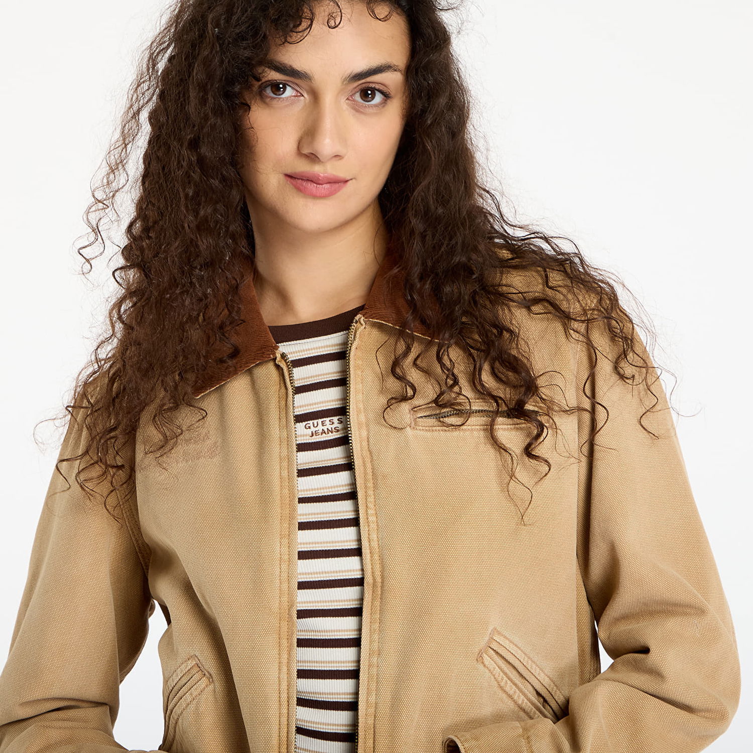 Jakke GUESS Originals Cropped Workwear Jacket Beige | W5BN80WG163-G1K9, 1