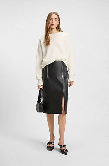 Nederdel BOSS Leather Pencil Skirt with Twin Front Zips Sort | 50542308, 1