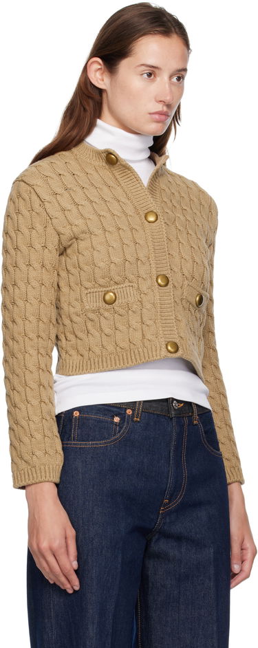 Sweater Moncler Moncler Cotton Blend Knit Cropped Cardigan Beige | 0939B00004M7105, 1