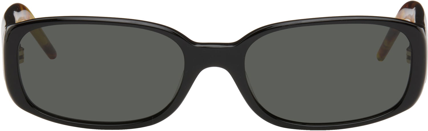 Solbriller Casablanca Slim Square-Frame Tortoiseshell Temples Sort | EW-078-01, 0