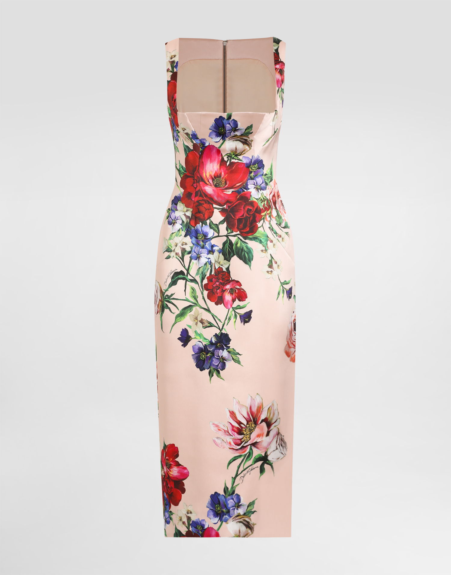 Kjole Dolce & Gabbana Dolce & Gabbana Satin Sheath Midi Dress with Floral Print Lyserød | F6TTYTFSIB5H25PR, 0