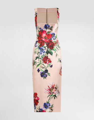 Kjole Dolce & Gabbana Dolce & Gabbana Satin Sheath Midi Dress with Floral Print Lyserød | F6TTYTFSIB5H25PR, 0