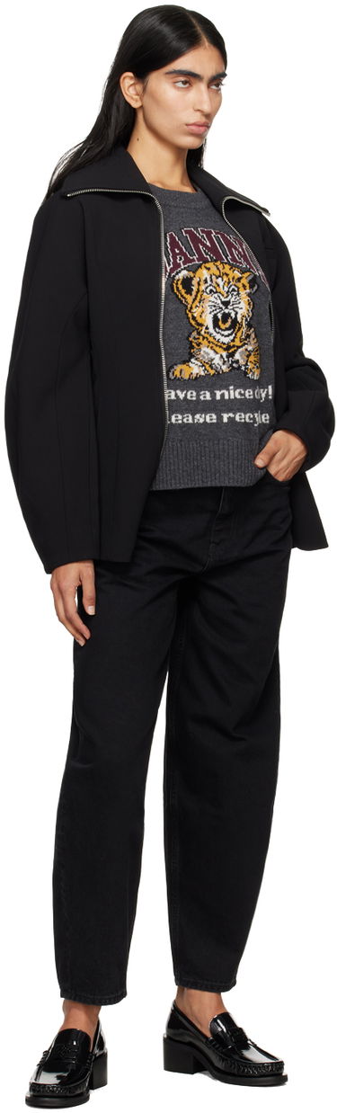Jakke GANNI GANNI Bonded Crepe Curve Sleeve Jacket Sort | F9608, 3
