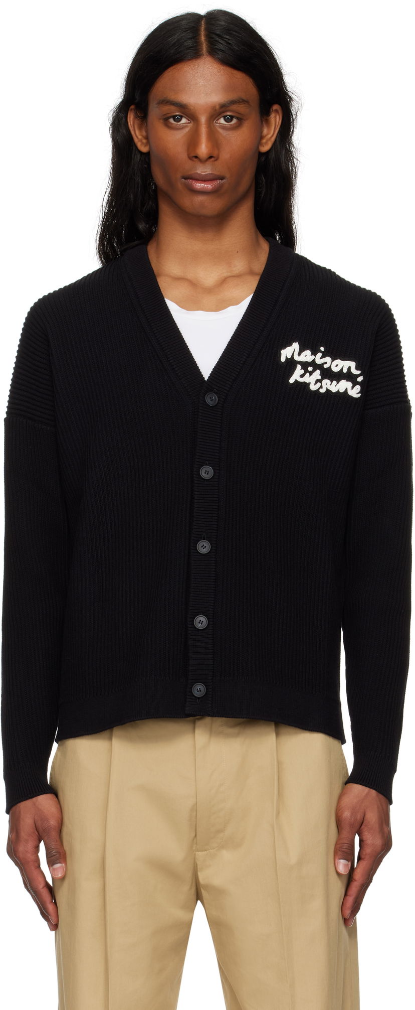 Sweater MAISON KITSUNÉ Handwriting Comfort Ribbed Cardigan by Maison Kitsuné Sort | OM00505KT1126