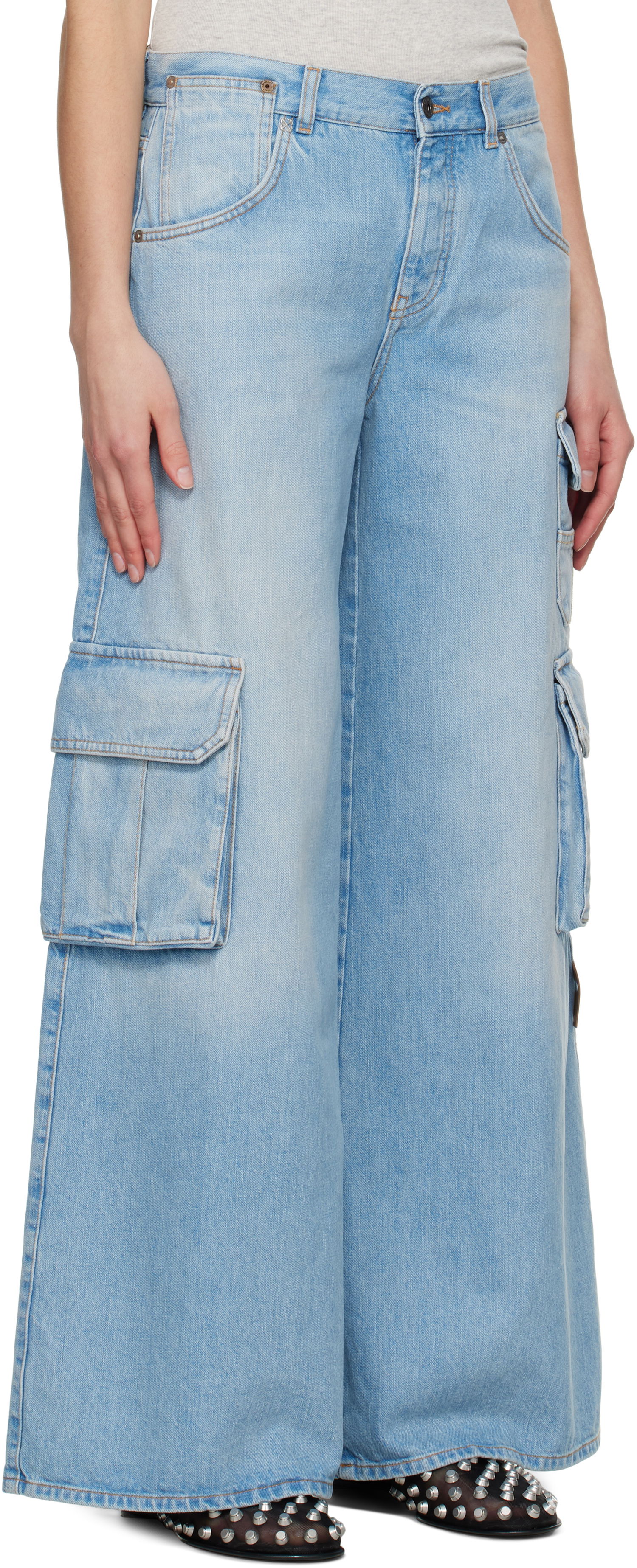 Cargo bukser Off-White Off-White Wide-Leg Cargo Denim Jeans Blå | OWYB019S25DEN0024000, 1