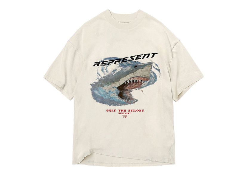 T-shirt Represent Clo Represent Only The Strong Survive Shark T-Shirt Vintage White Hvid | M05073-02