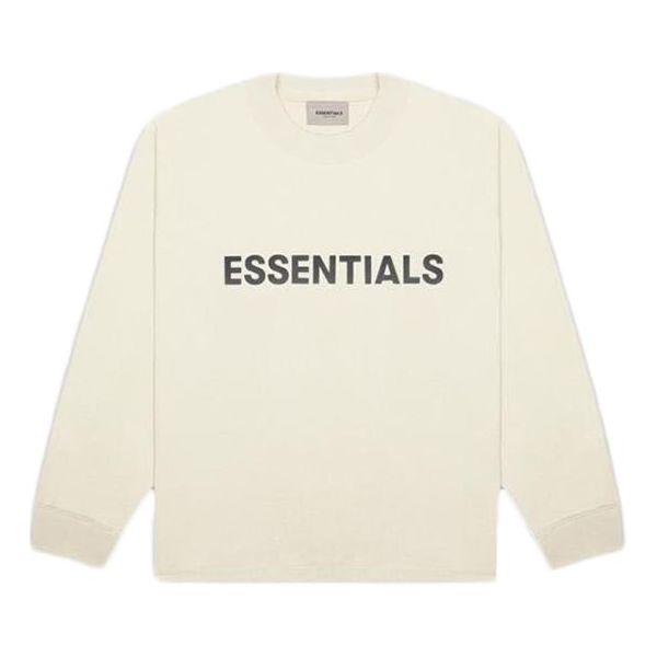 Sweater Fear of God Essentials 3D Silicon Applique Boxy Long Sleeve Tee Beige | FOG-SS20-412