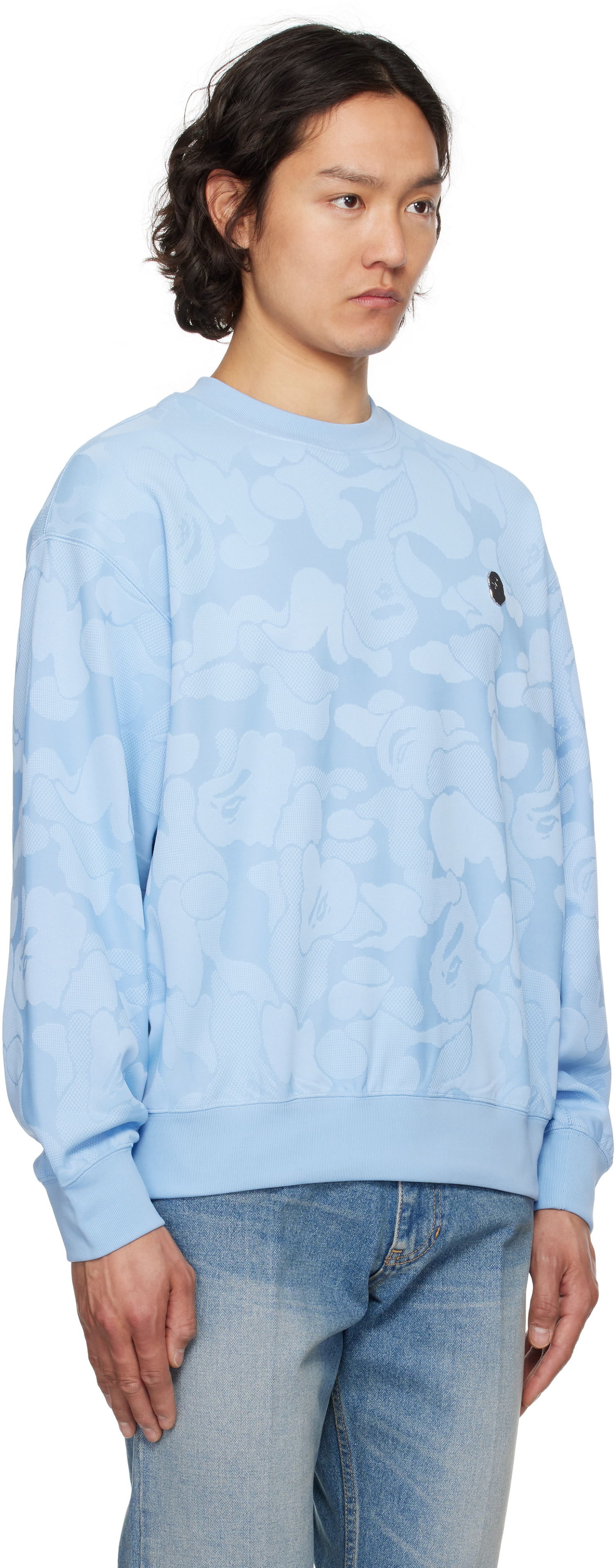 Sweatshirt BAPE A Bathing Ape Camo Jacquard Crewneck Sweatshirt Blå | 001SWL301305M, 1