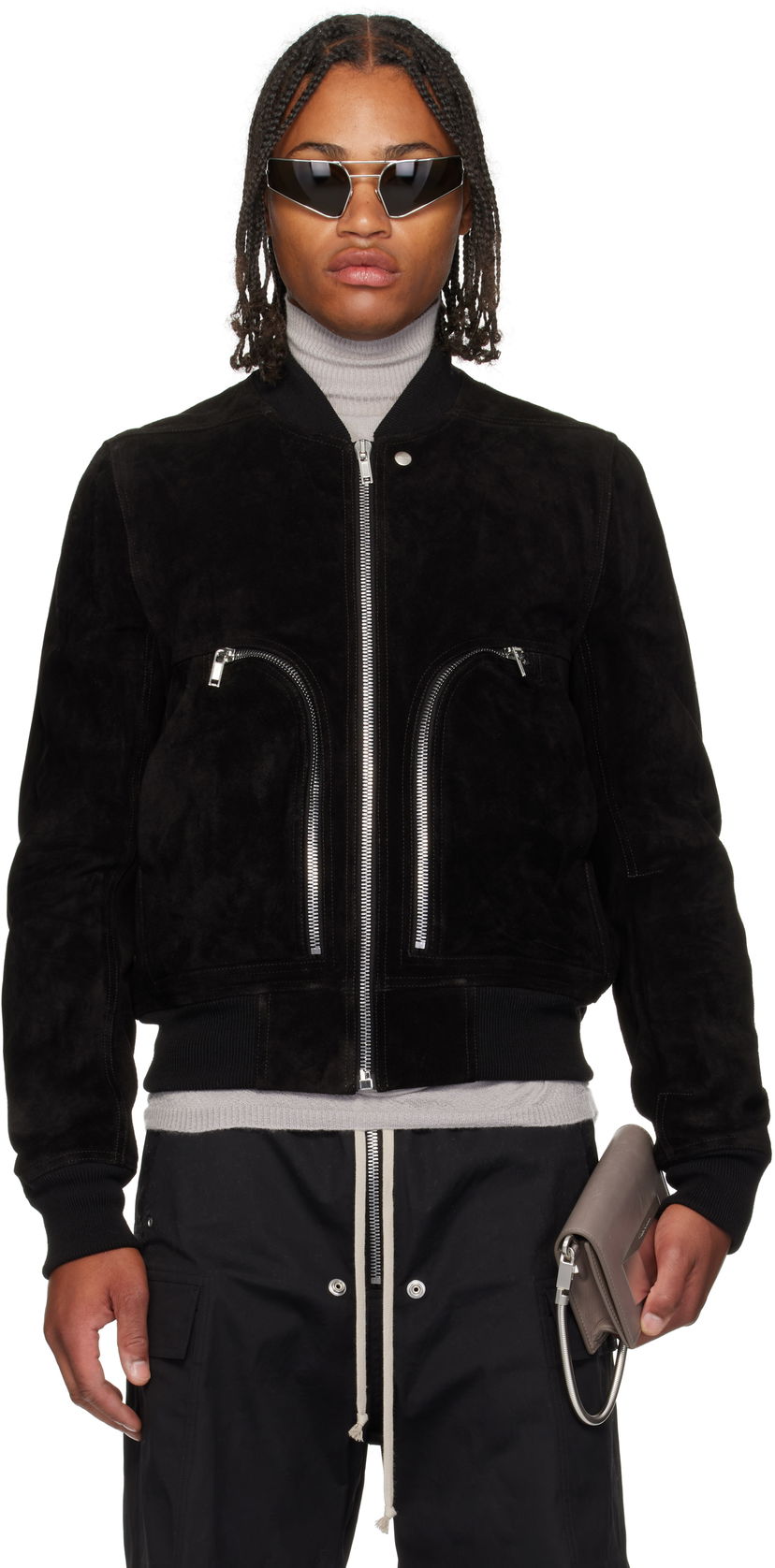 Bomberjakke Rick Owens Rick Owens Concordians Bauhaus Suede Flight Jacket Sort | RU02E1749 LCS