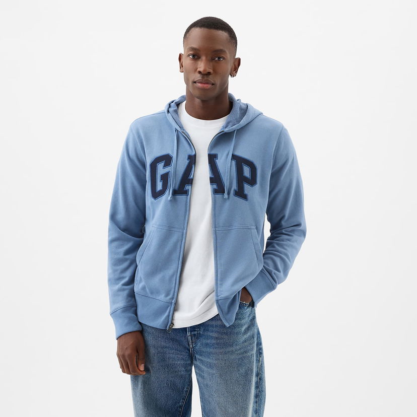 Sweatshirt GAP French Terry Fullzip Logo Hoodie Soft Cornflower Blå | 868452-00