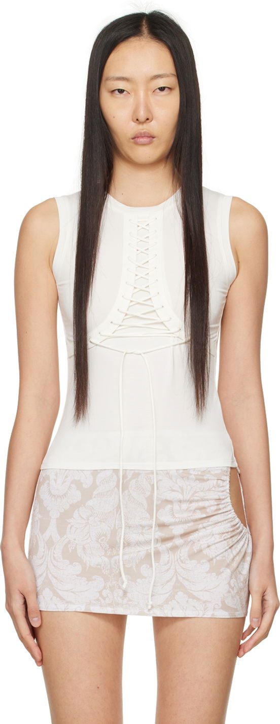 Tanktop Miaou Miaou Zora Lace-Up Tank Top Hvid | 7127TJBDOV, 0