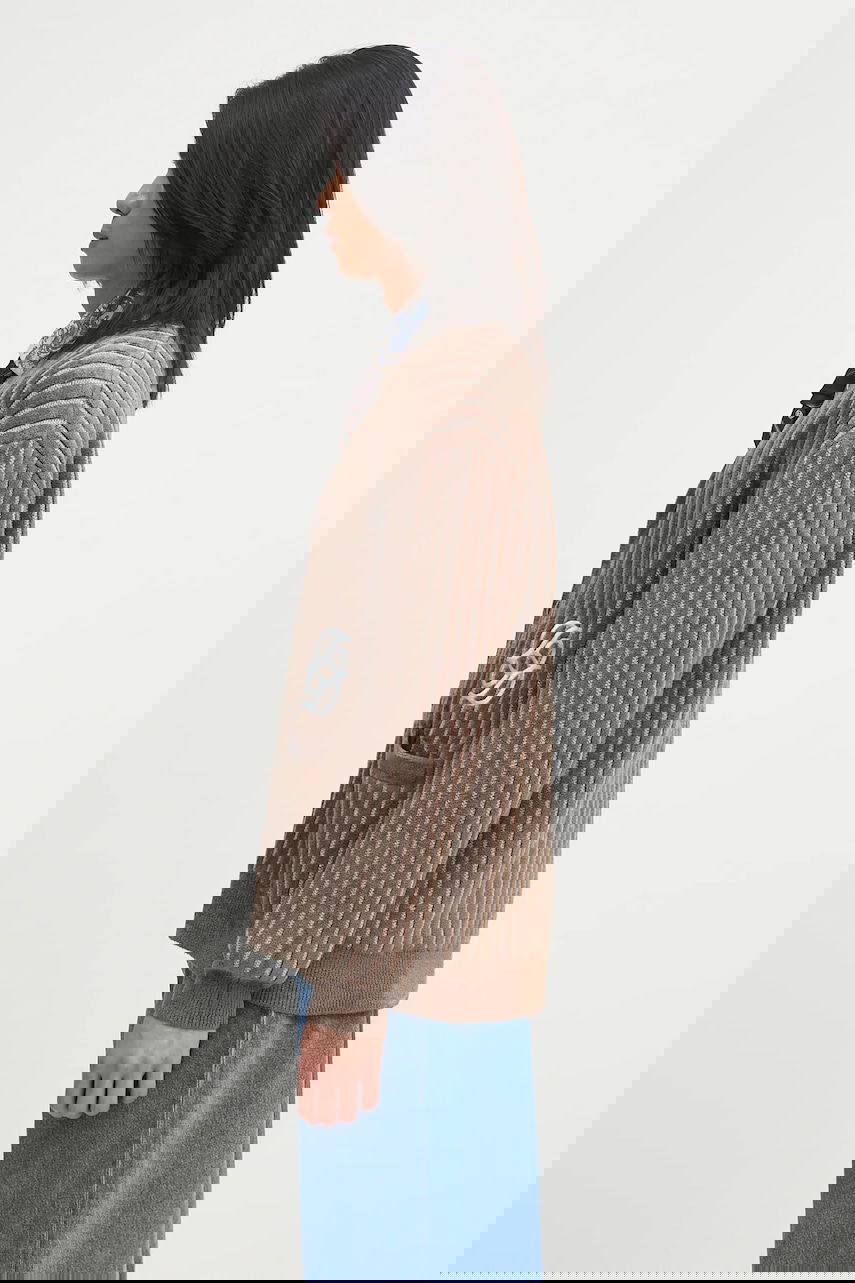 Sweater Drôle de Monsieur Drôle de Monsieur Le Cardigan Monogramme Striped Cardigan Brun | I.CA159.VI024, 1