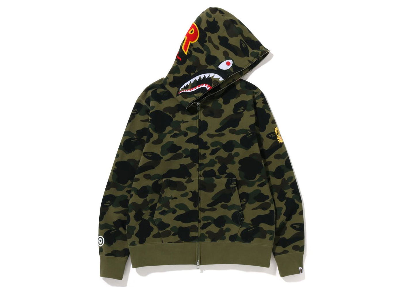 Sweatshirt BAPE PONR 1St Camo Shark Full Zip Hoodie Grøn | 1I80-115-015, 0