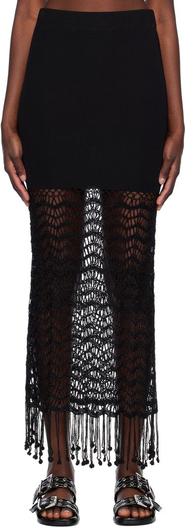 Nederdel GANNI GANNI Crochet Maxi Skirt with Fringe Sort | K2435, 0