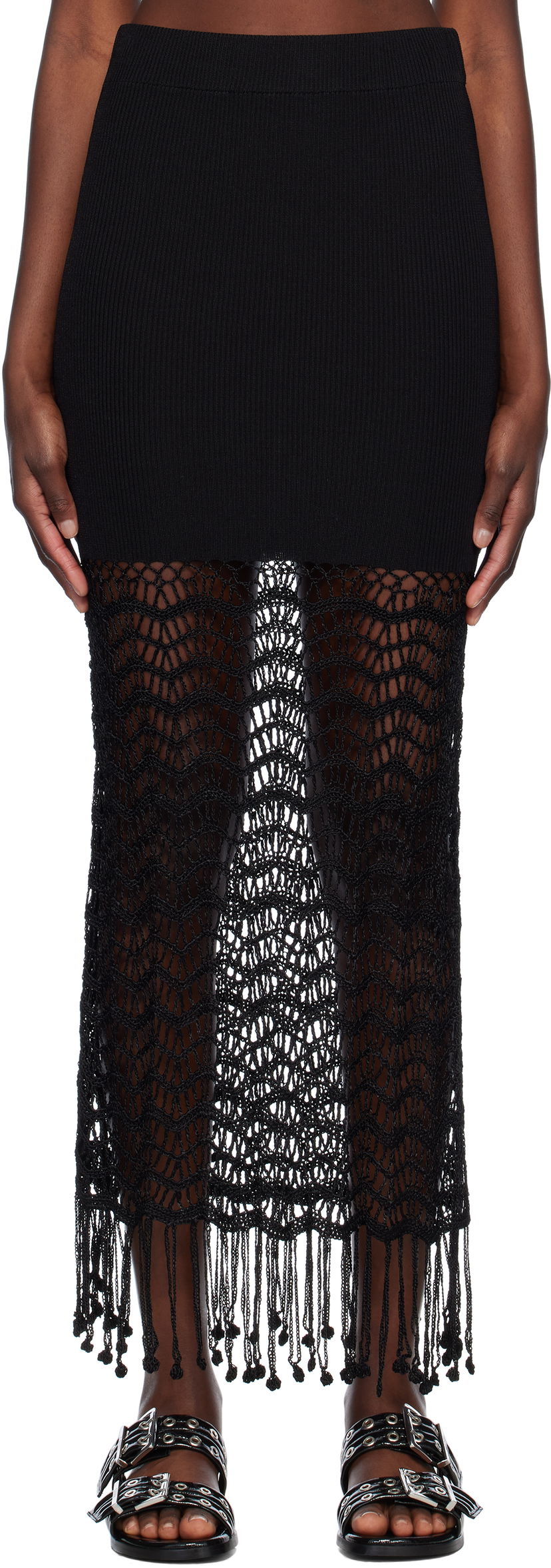 Nederdel GANNI GANNI Crochet Maxi Skirt with Fringe Sort | K2435