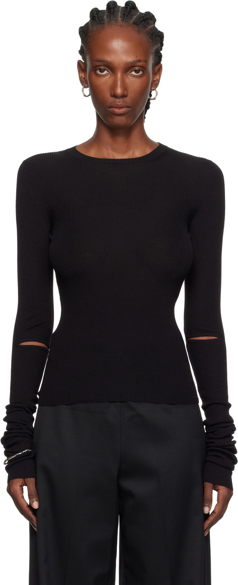 Sweater Ann Demeulemeester Ann Demeulemeester Lyell Elbow Cutout Fitted Sweater Sort | 2520-W-KN02-KN043-099